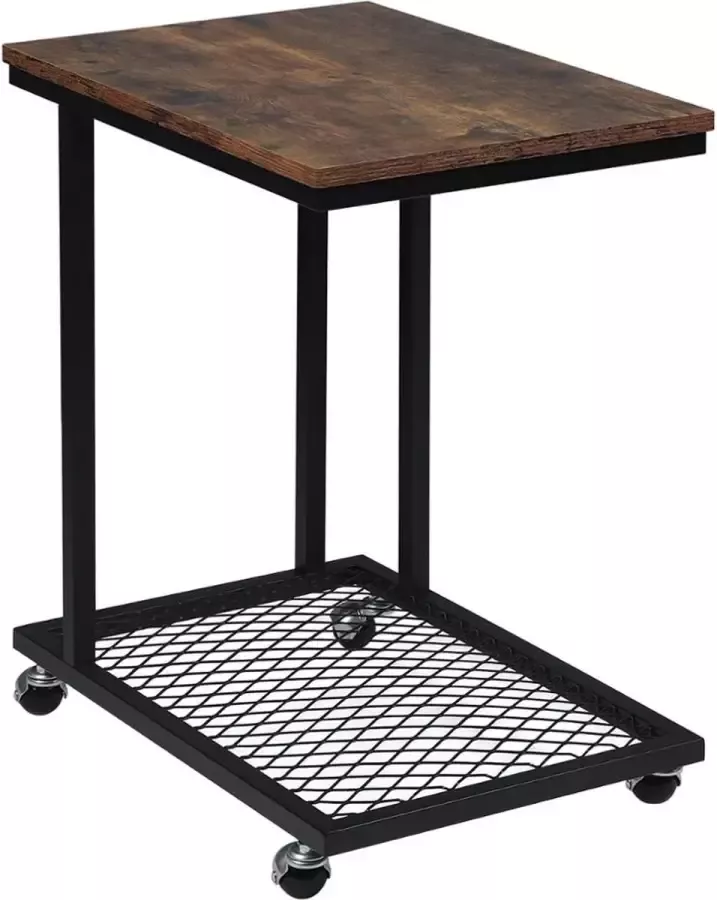 Salontafel Bijzettafel Bank Tafeltje Koffietafel Rechthoek Op wieltjes Hout Zwart bruin Industrieel