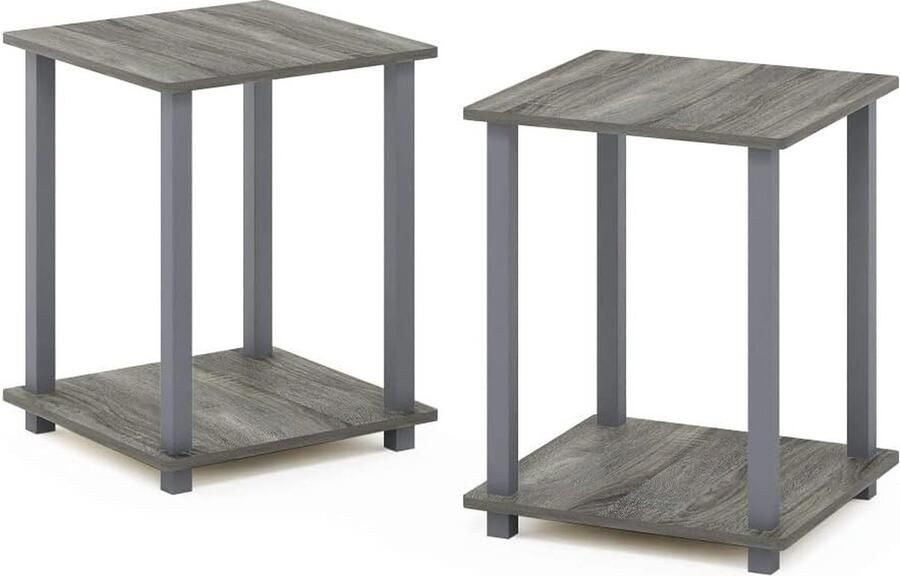 Salontafel bijzettafel met 2 niveaus set van 2 Frans eiken grijs 39 6 x 39 6 x 49 8 cm