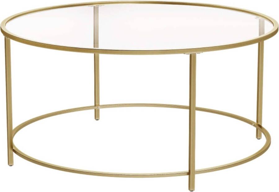 Salontafel bijzettafel rond koffietafel 84 x 84 x 45 5 cm glazen tafel met metalen frame gehard glas nachtkastje sofatafel voor balkon goud LGT21G