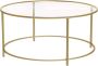 CGPN Salontafel bijzettafel rond koffietafel 84 x 84 x 45 5 cm glazen tafel met metalen frame gehard glas nachtkastje sofatafel voor balkon goud LGT21G - Thumbnail 2