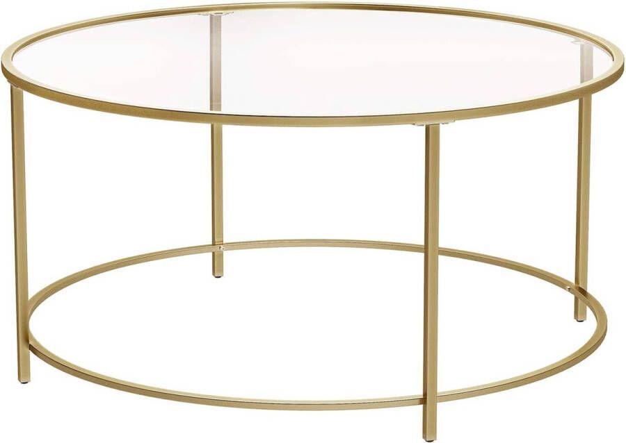 Furnibela.be VASAGLE Salontafel bijzettafel rond koffietafel 84 x 84 x 45 5 cm glazen tafel met metalen frame gehard glas nachtkastje sofatafel voor balkon goud LGT21G