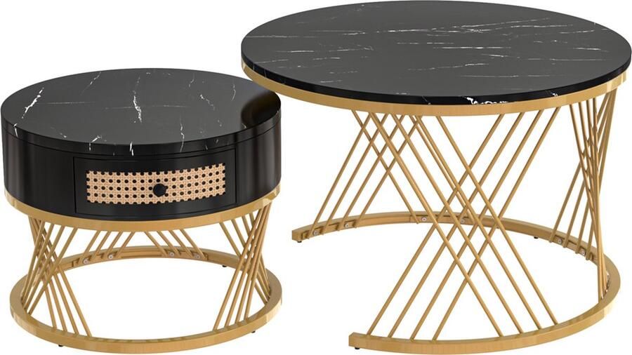 Zonder merk Gotagee Salontafel bijzettafel sofatafel woonkamer tafel 2 in 1 ronde eetkamertafel MDF