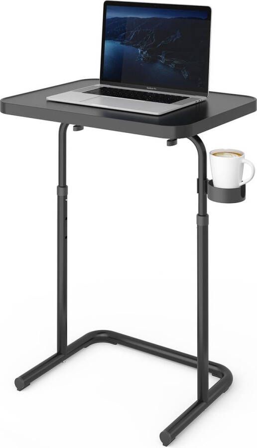 Salontafel C-Vorm woonkamertafel bank tafel met metalen frame industrieel design in hoogte verstelbaar kantoor van hout Geschikt voor slaapkamer woonkamer kantoor (zwart)