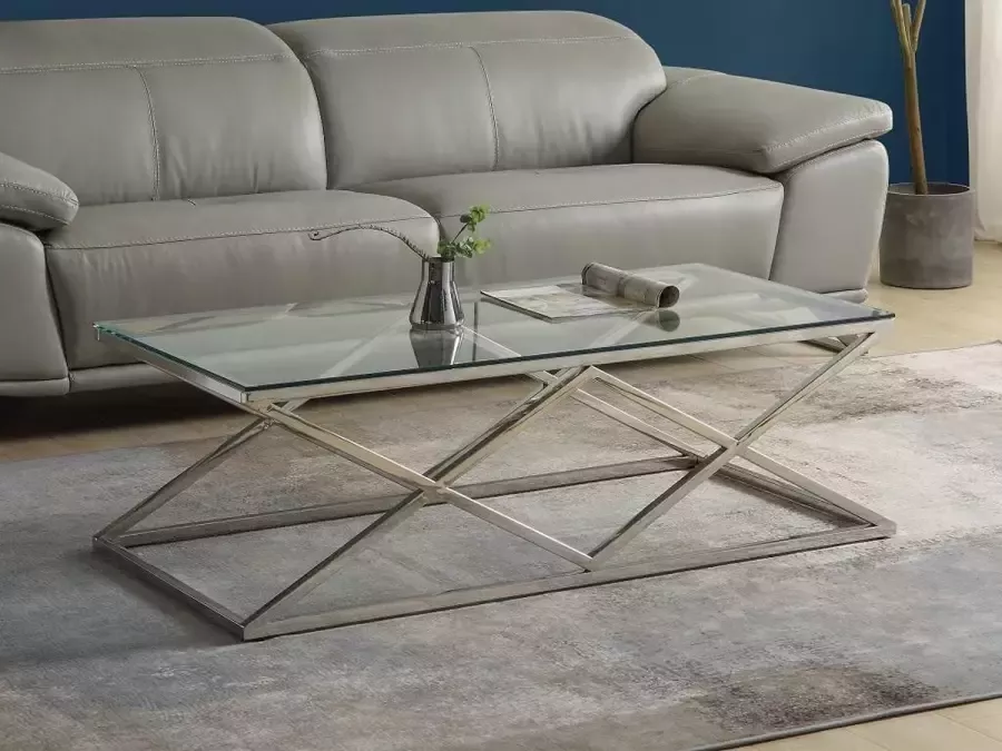 Pascal Morabito Salontafel CHARLOTTE Gehard glas en staal Chroomkleurig van L 120 cm x H 40 cm x D 60 cm - Foto 4