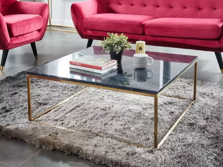 Salontafel design ARETHA Marmer en metaal Zwart en goud L 90 cm x H 35 cm x D 90 cm