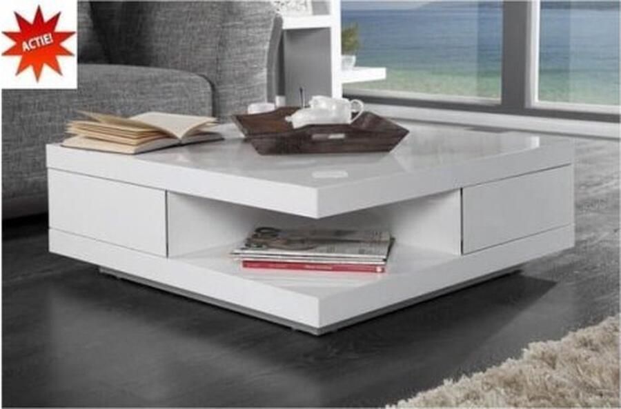 ZAZA Home Salontafel 'Dundee' Vierkant Met Lades Hoogglans Wit