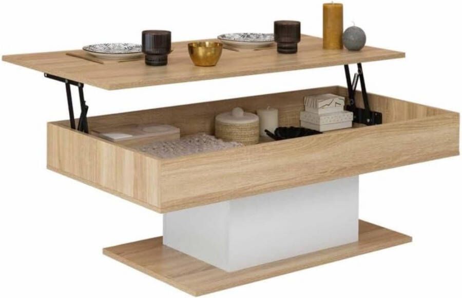 Salontafel Eden met opklapbaar tafelblad hout en wit