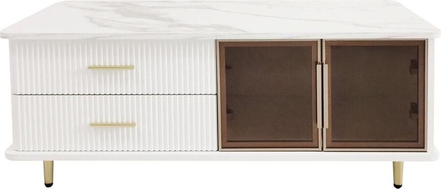 Zonder merk Gotagee Salontafel Eettafel Woonkamertafel LED Salontafel Marmerstructuur Bijzettafel