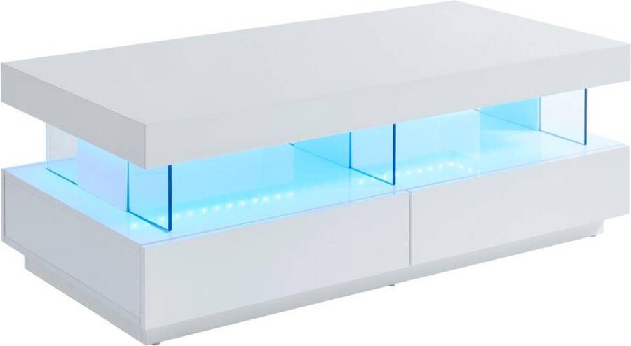 Vente-unique Salontafel FABIO Wit gelakt MDF LEDs 2 lades en 2 nissen L 120 cm x H 42 cm x D 60 cm - Foto 2