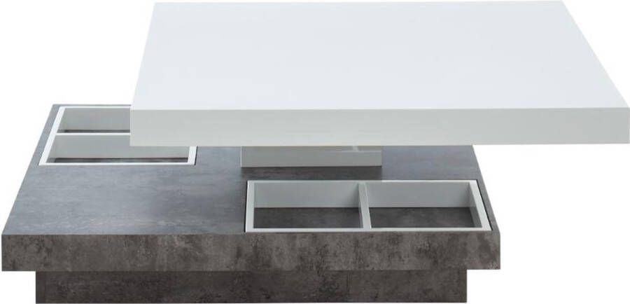 Salontafel FAUSTO II Draaiblad Wit gelakt mdf en beton L 80 cm x H 34 cm x D 80 cm