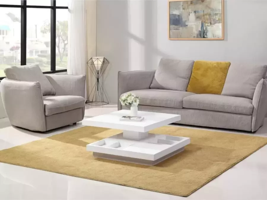 Salontafel FAUSTO II Draaiblad Wit gelakt mdf L 80 cm x H 34 cm x D 80 cm
