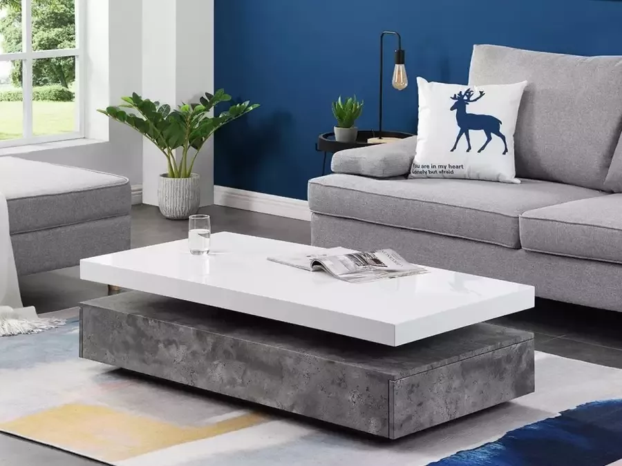Vente-unique Salontafel FELIX 2 lades Mdf Kleuren: betongrijs en wit L 120 cm x H 35 cm x D 60 cm - Foto 4