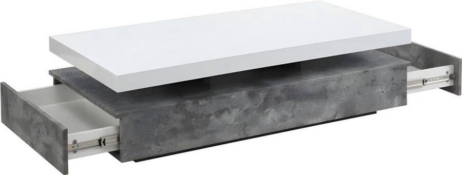 Vente-unique Salontafel FELIX 2 lades Mdf Kleuren: betongrijs en wit L 120 cm x H 35 cm x D 60 cm - Foto 2
