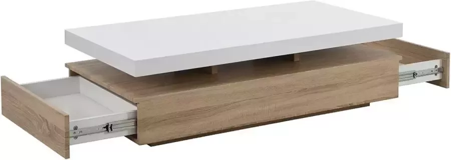 Vente-unique Salontafel FELIX 2 lades Mdf Kleuren: eiken en wit L 120 cm x H 35 cm x D 60 cm