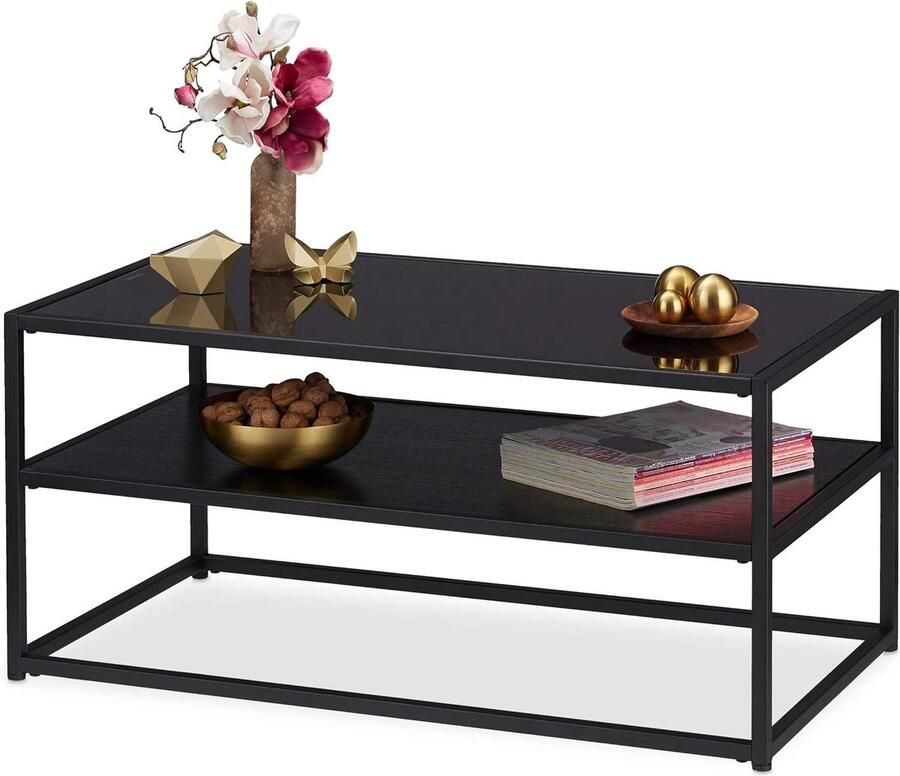 Elegante Salontafel Glas Modern design 1 stuk Zwart Metaal & Glas