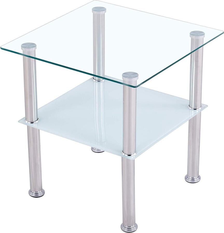 Salontafel glas veiligheidsglas facetgeslepen bijzettafel woonkamertafel 40 x 40 x 47 cm vierkant gesatineerd