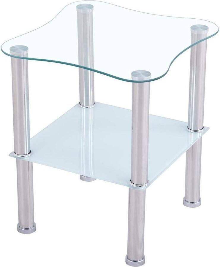 Salontafel glas veiligheidsglas facetgeslepen moderne glazen bijzettafel woonkamertafel 40 x 40 x 47 cm (afgerond gesatineerd)