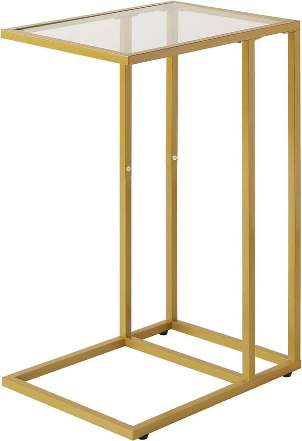 Salontafel goudkleurig metaal gehard glas HGD001G met bijzettafel banktafel laptoptafel verzorgingstafel