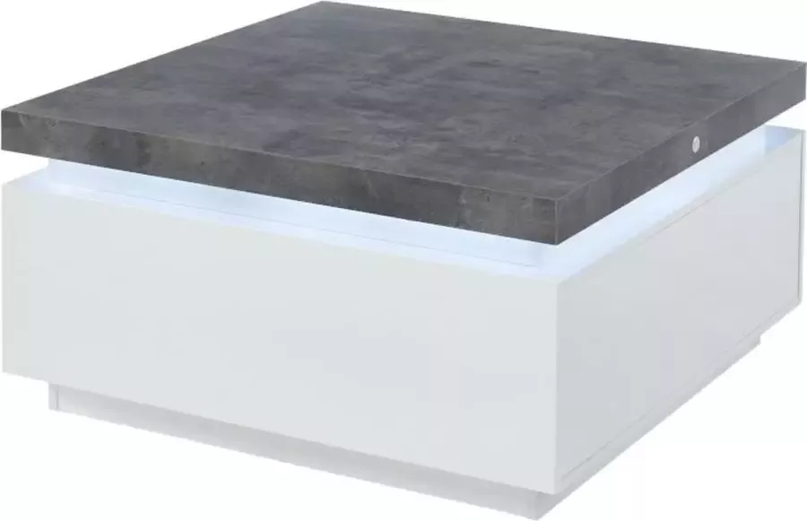 Vente-unique Salontafel HALO II 2 lades Gelakt MDF Met LED-verlichting Wit en beton L 90 cm x H 45 cm x D 90 cm - Foto 4