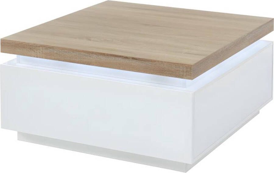 Vente-unique Salontafel HALO II 2 lades Gelakt MDF Met LED-verlichting Wit en eiken L 90 cm x H 45 cm x D 90 cm - Foto 2