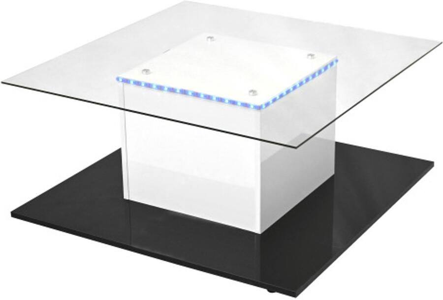 GOTAGEE Salontafel hoogglans glazen salontafel verrijdbare salontafel met zwenkwielen Glazen tafelblad