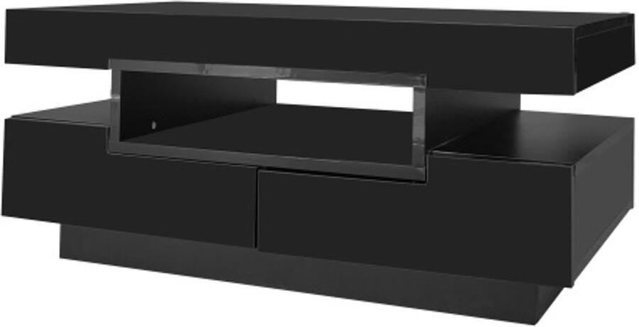 GOTAGEE Salontafel hoogglans oppervlak met LED-lichtstrip vier laden aan de voor- en achterkant grote opbergruimte