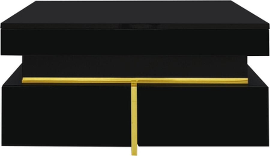 Zonder merk Gotagee Salontafel Hoogglans Woonkamer Tafel Zwart Bijzettafel Met Lade En Gouden Accenten