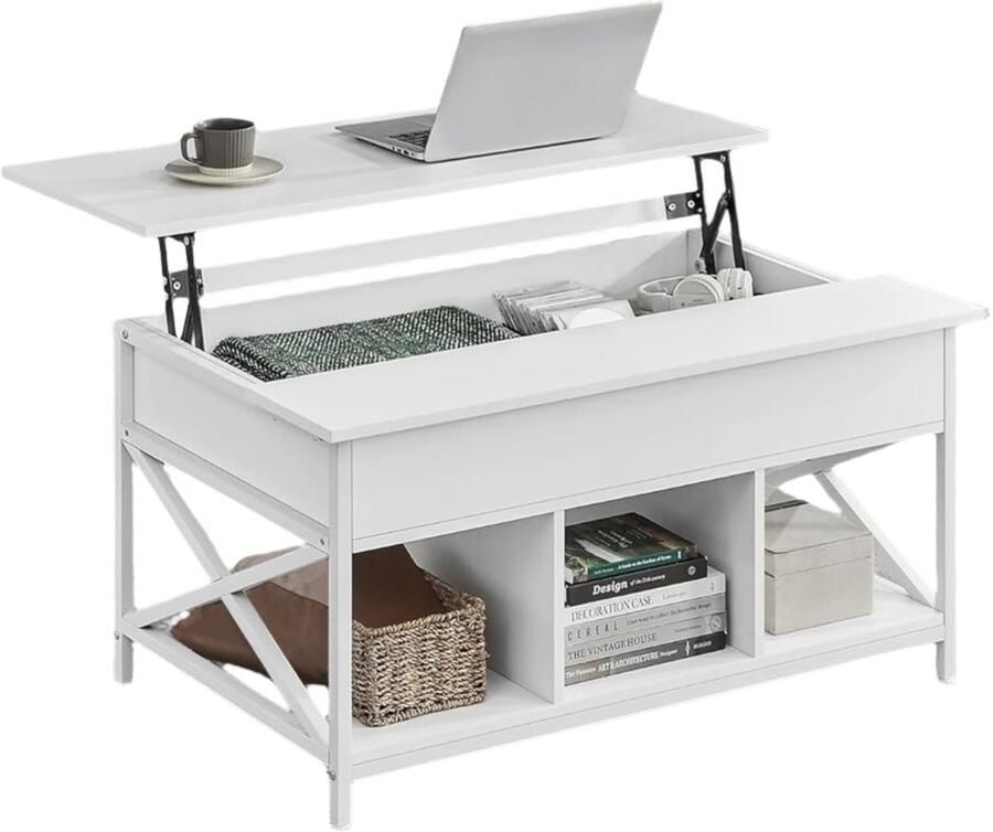 Salontafel Hoogte -verstelbaar tafelblad Sneeuwwitje Space -Saver 60 x 100 x (48-62) cm