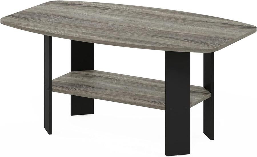 Simple Design Salontafel modern French Oak grijs-zwart met plank Furinno - Foto 2
