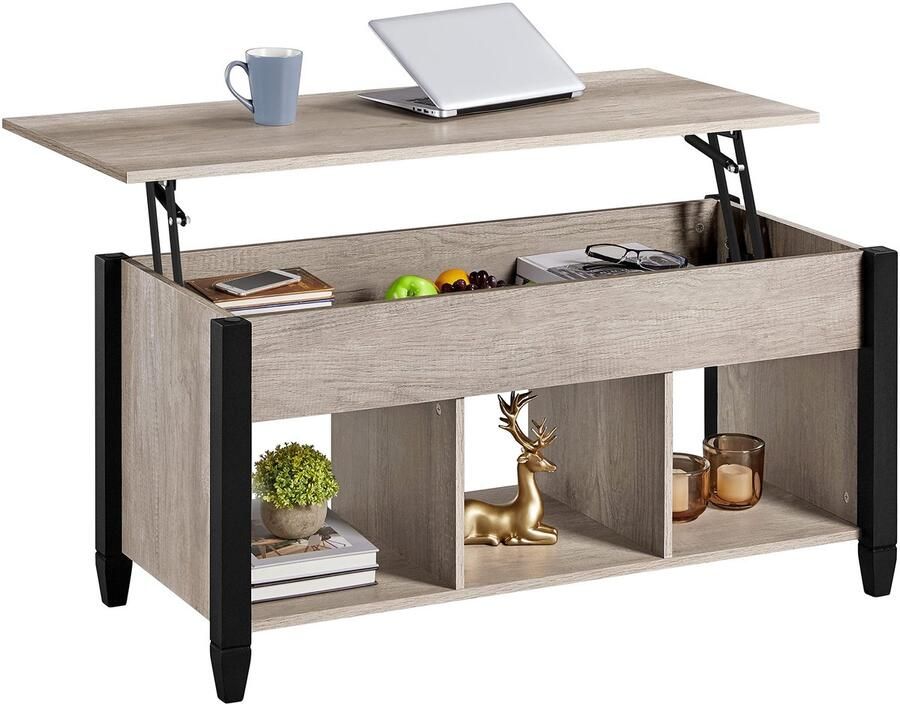 Salontafel in hoogte verstelbaar koffietafel met hefplaat heftafel verborgen opbergruimte bijzettafel van hout voor woonkamer grijs