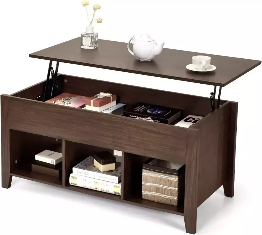 Salontafel in hoogte verstelbaar koffietafel met opbergvakken bijzettafel van hout koffietafel voor woonkamer balkon hal bruin 104 5 x 49 5 x 48 5-61 cm (koffie)