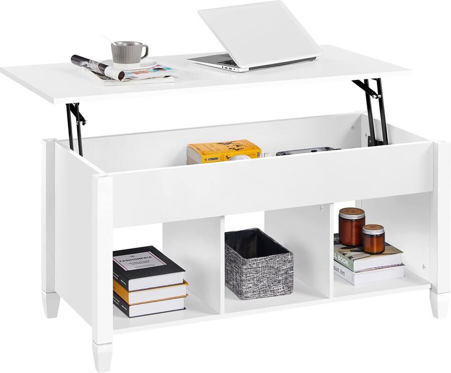 Salontafel in hoogte verstelbaar koffietafel met optilbaar blad heftafel verborgen opbergruimte bijzettafel van hout voor woonkamer wit