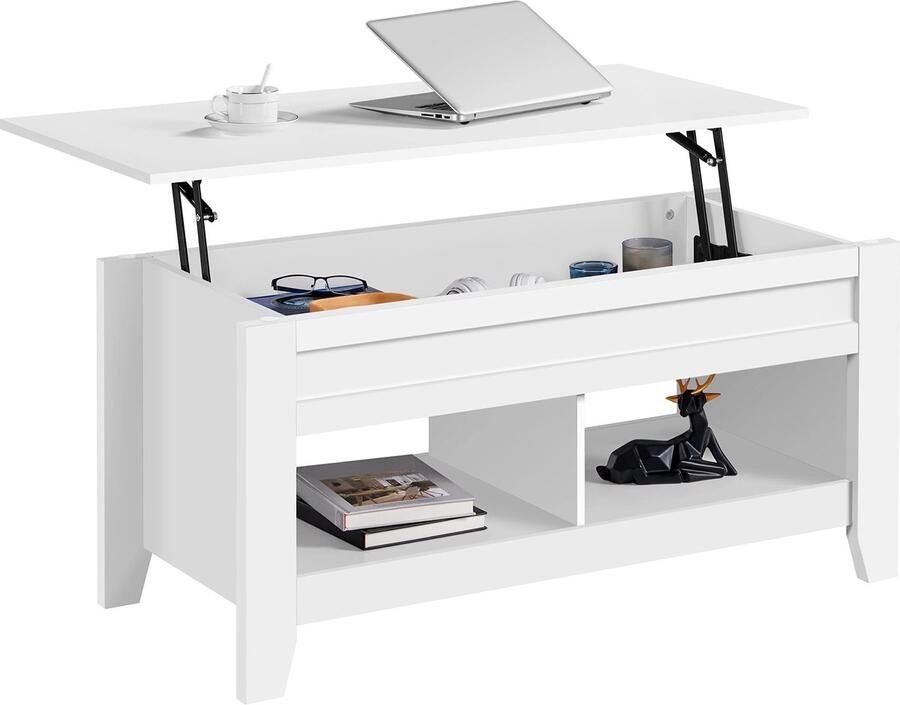 Salontafel in hoogte verstelbaar koffietafel woonkamertafel met opbergvak sofafel bijzettafel theetafel van hout wit
