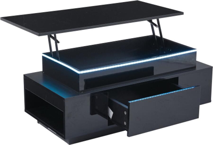 Salontafel in hoogte verstelbare salontafel met verborgen opbergruimte en lade 96*45*40cm hoogglans woonkamertafel LED-sofatafel geschikt voor kantoor studeerkamer zwart