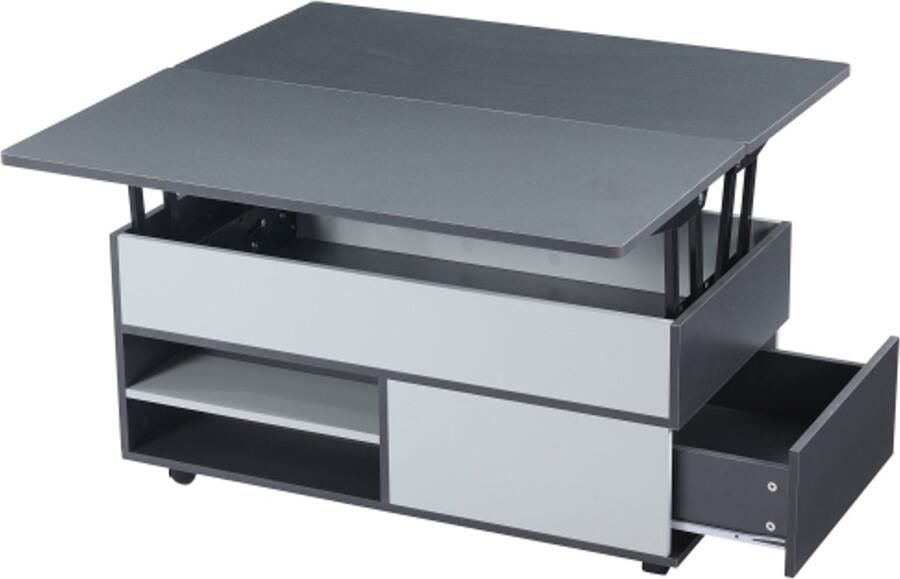 Salontafel In hoogte verstelbare salontafel met verborgen opbergruimte en plank salontafel met wielen en lades multifunctionele eettafel met veel opbergruimte grijs-witte splices