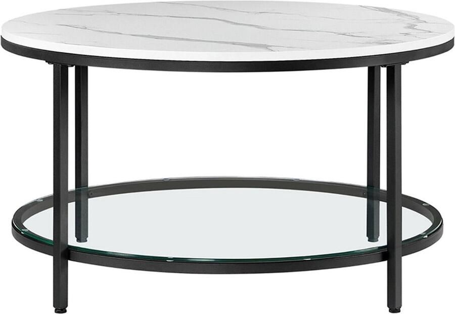 Rootz Living Rootz Salontafel Wit Marmer Look Zwart Frame Spaanplaat Staal Gehard Glas 80cm x 44 5cm Max. Statisch draagvermogen van 20 kg