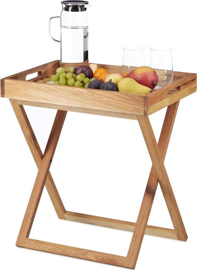 Salontafel inklapbaar walnotenhout HxBxD 54 x 52 x 36 cm bijzettafel met dienblad buiten