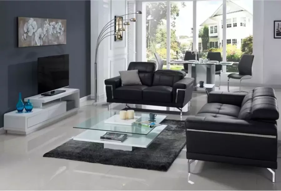 Vente-unique Salontafel ISANIA Gehard glas en wit mdf L 100 cm x H 38 cm x D 100 cm