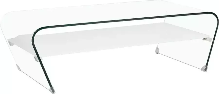Vente-unique Salontafel KELLY Wit gehard glas schap wit gelakt L 120 cm x H 37 cm x D 60 cm - Foto 2