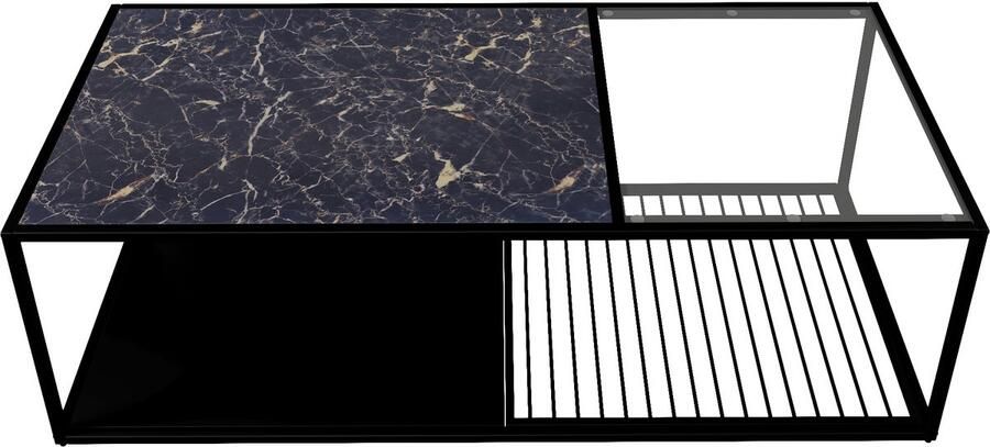 Salontafel koffietafel bijtafel met open compartiment gedeeltelijk veiligheidsglas blad openwerkt ontwerp 110 x 48 x 35 cm Zwart