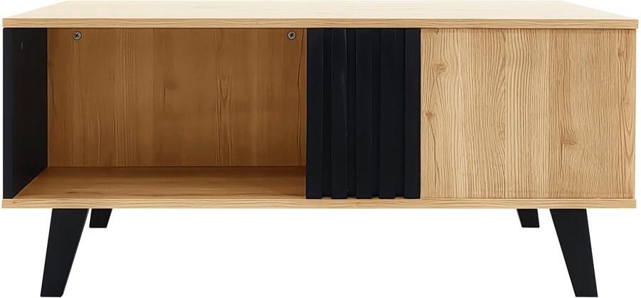 Salontafel koffietafel bijtafel multifunctionele opslagtafel met 3 open compartimenten versierd met unieke zwarte strepen 100 x 60 x 45 cm Houten kleur