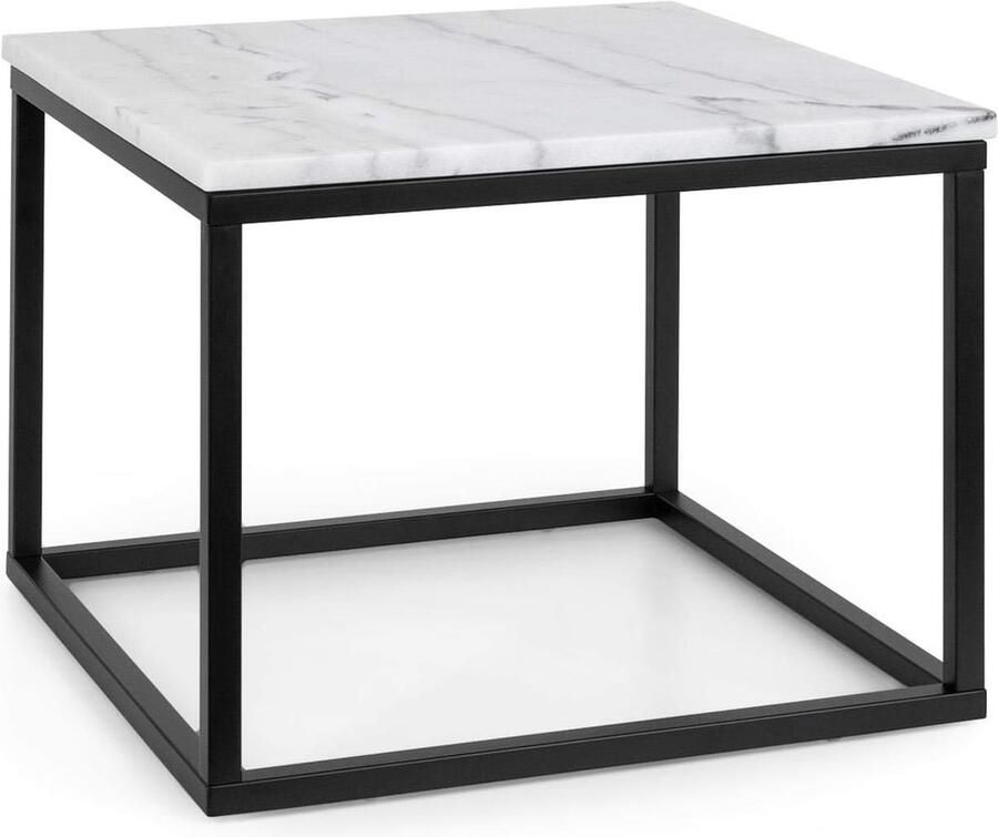 Goodivery alontafel koffietafel bijzettafel tafelblad: wit marmer binnen en buiten frame: metaal 20 x 20 mm zwart wit afmetingen: 50 x 40 x 50 cm (b x h x d)
