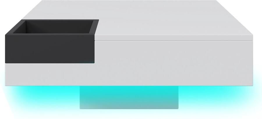 Salontafel koffietafel met kleurveranderende LED-verlichting en een verwijderbare opbergdoos gedeeltelijk hoogglansontwerp op het oppervlak 72x72x30 cm wit+Zwart combinatiekleurontwerp