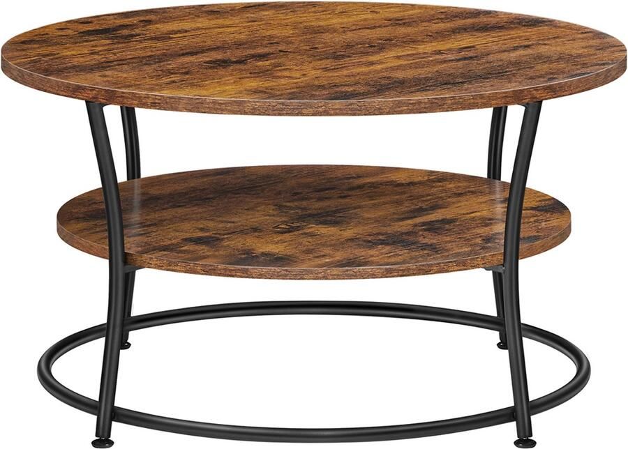 Salontafel koffietafel multifunctionele tafel met dubbele opberglagen hoge tafelpoot voor gemakkelijke reiniging en extra opbergruimte stijlvolle gelaagde ontwerp stevige metalen frame 80 x 80 x 45 cm bruin + zwart