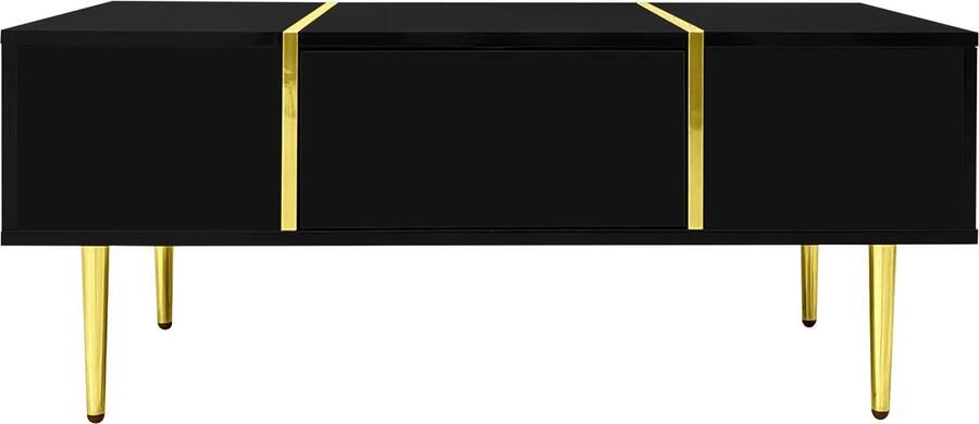 Salontafel koffietafel opbergtafel met 2 laden Hoogglans tafelblad Modern minimalistisch ontwerp met gouden streepdecoraties en gouden tafelpoten 100x60x41 5 cm Zwart