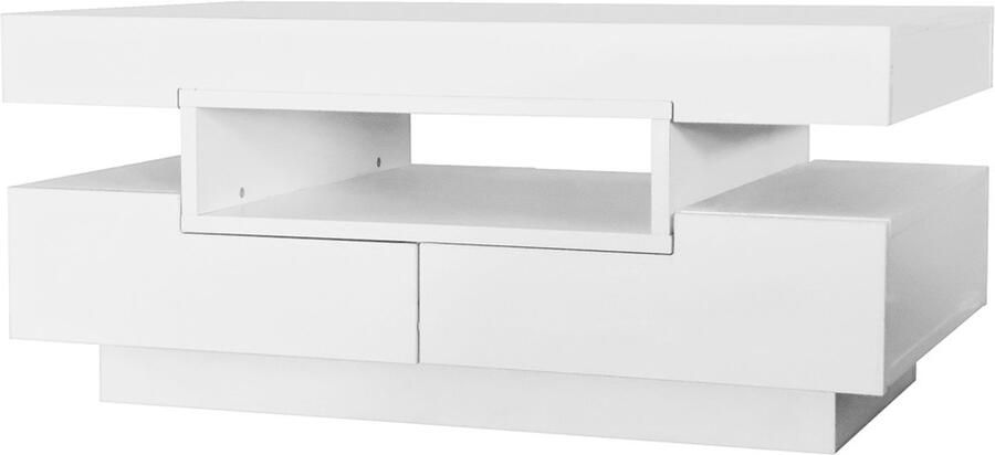 Salontafel Koffietafel Opbergtafel met Kleurveranderende LED-verlichting 2 Lades aan de Voor- en Achterkant en Open Display Oppervlak Hoogglans Afwerking 80x50x36 cm Wit