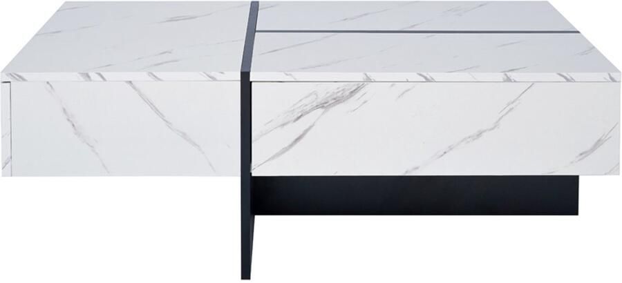 Salontafel Koffietafel Opbergtafel met Veranderbare LED-verlichting en 3 Lades Zwart-witte Blokstructuur 100x50x34 5 cm wit