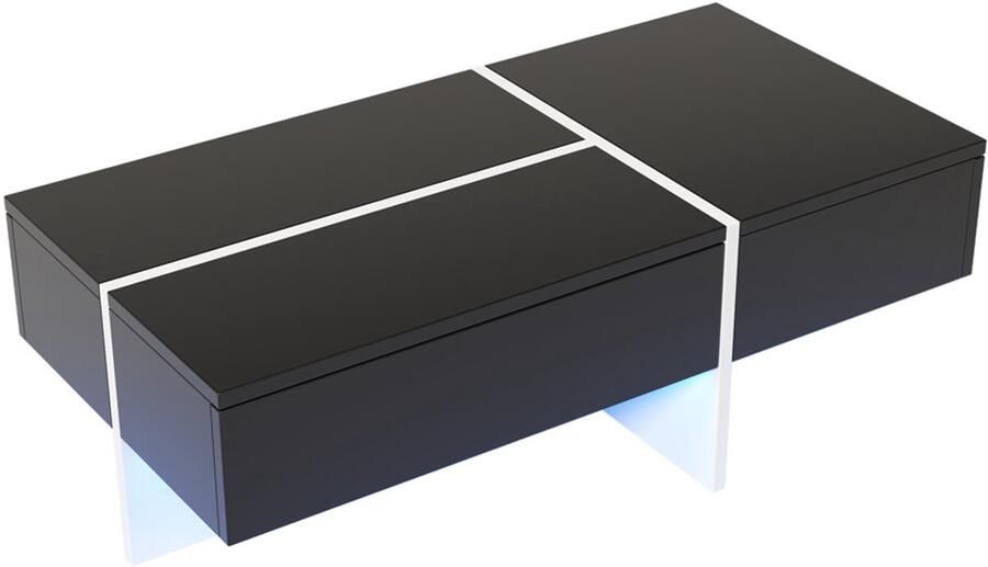Salontafel Koffietafel Opbergtafel met Veranderbare LED-verlichting en 3 Lades Zwart-witte Blokstructuur 100x50x34 5 cm Zwart