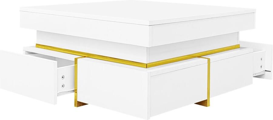 Salontafel koffietafel opbergtafel multifunctionele tafel met 2 laden Hoogglans oppervlak ontwerp gecombineerd met gouden strepen decoratie 70x70x35 5 cm wit