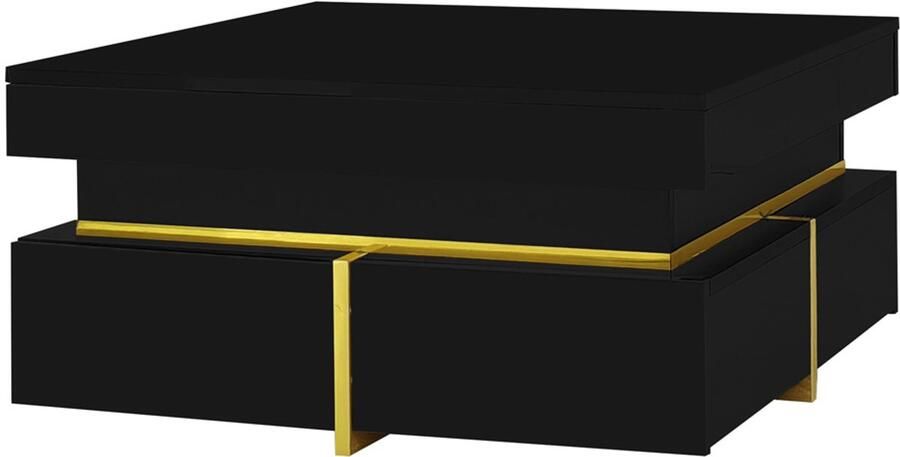 Salontafel koffietafel opbergtafel multifunctionele tafel met 2 laden Hoogglans oppervlak ontwerp gecombineerd met gouden strepen decoratie 70x70x35 5 cm Zwart